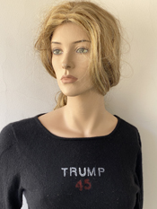 "Trump 45, The Greatest"  Vincent Gallo. 2020, hand made cashmere sweater
